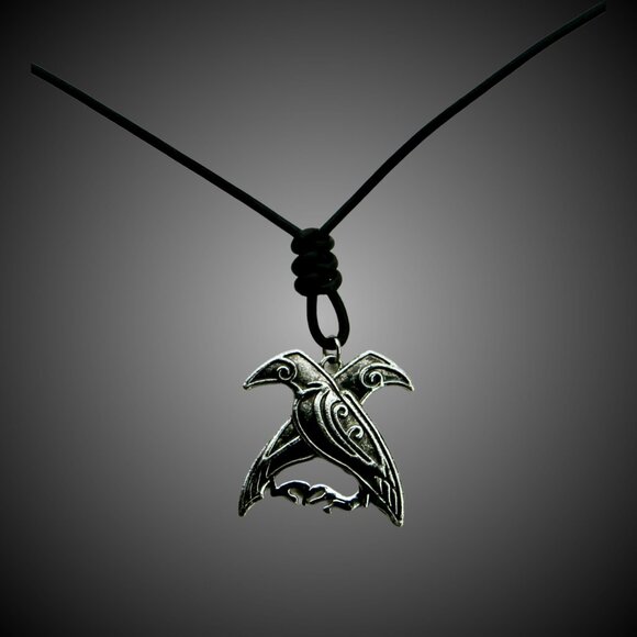 Odin's Ravens Pendant Necklace with Hand Knotted Soft Black Leather Cord - Picture 3 of 9